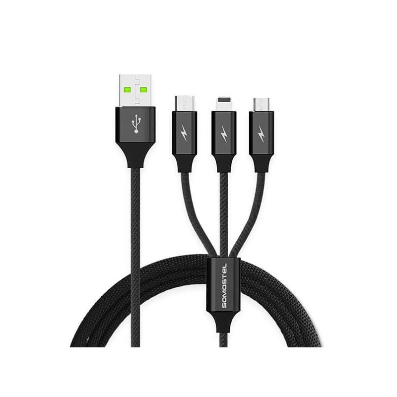 KABEL USB 3W1 SOMOSTEL CZARNY 1.2M POWERLINE SMS-BW03