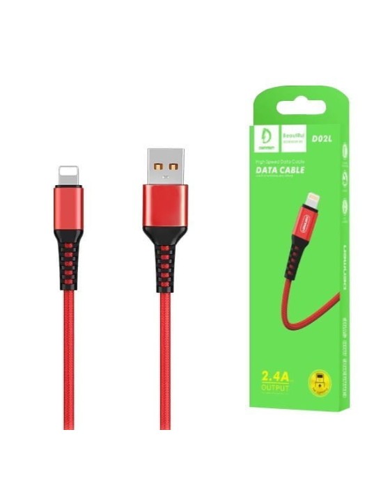 KABEL USB WZMACNIANY IPHONE DENMEN CZERWONY D02L