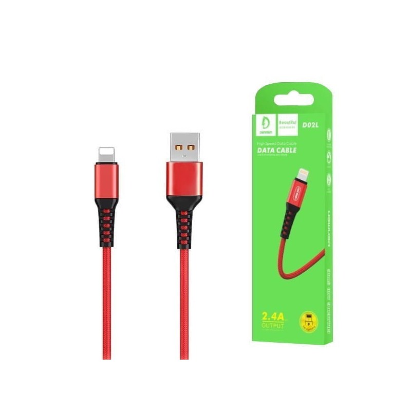 KABEL USB WZMACNIANY IPHONE DENMEN CZERWONY D02L