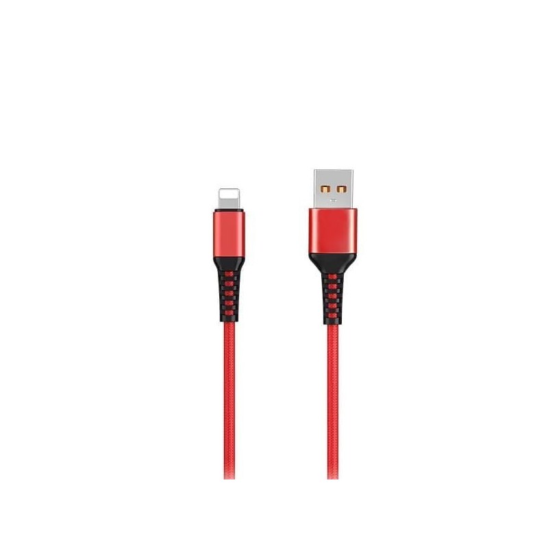 KABEL USB WZMACNIANY IPHONE DENMEN CZERWONY D02L