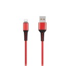 KABEL USB WZMACNIANY IPHONE DENMEN CZERWONY D02L