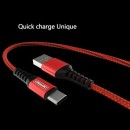 KABEL USB WZMACNIANY IPHONE DENMEN CZERWONY D02L