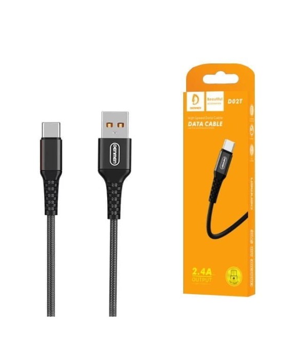 KABEL USB WZMACNIANY TYP-C DENMEN CZARNY 1M D02T