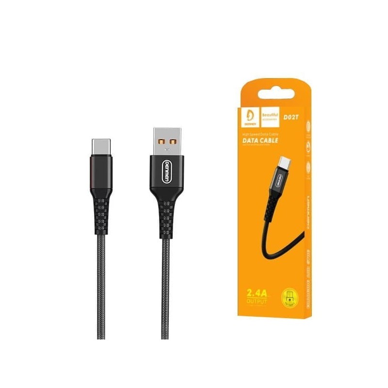 KABEL USB WZMACNIANY TYP-C DENMEN CZARNY 1M D02T