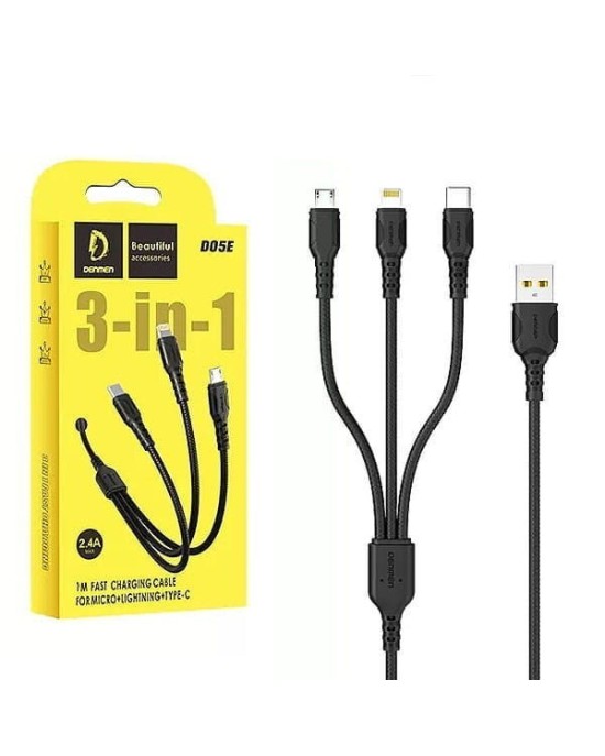 KABEL USB 3W1 DENMEN CZARNY 1M D05E