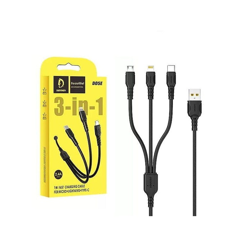 KABEL USB 3W1 DENMEN CZARNY 1M D05E