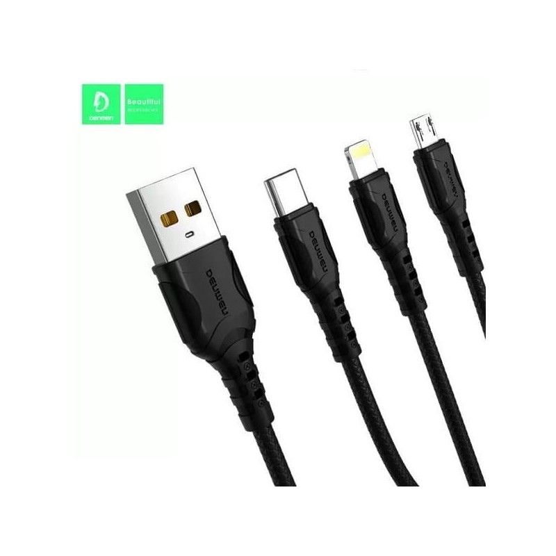 KABEL USB 3W1 DENMEN CZARNY 1M D05E