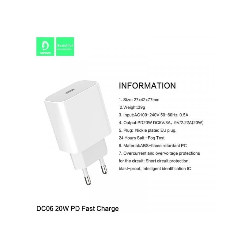 ŁADOWARKA SIECIOWA 3,6A 20W DENMEN 3600mAh DC06