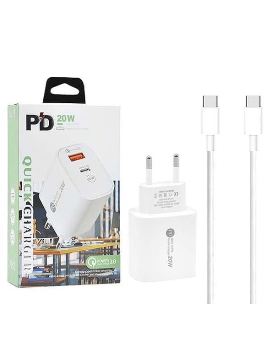 ŁADOWARKA SIECIOWA 20W + KABEL TYP-C/TYP-C PD VEGA