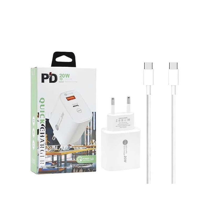 ŁADOWARKA SIECIOWA 20W + KABEL TYP-C/TYP-C PD VEGA