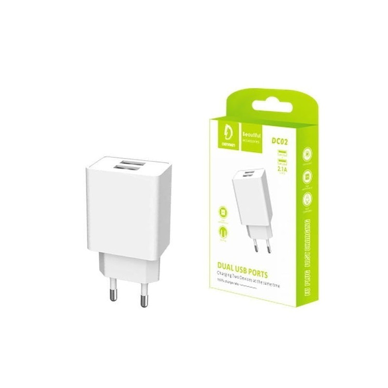 ŁADOWARKA SIECIOWA 2.1A 10W BIAŁA DENMEN 2xUSB