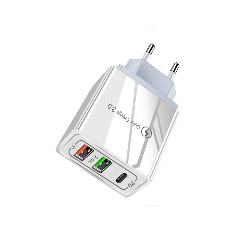 ŁADOWARKA SIECIOWA 2.4A 20W BIAŁA 2X USB 1X PD 2.1