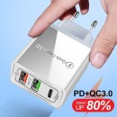 ŁADOWARKA SIECIOWA 2.4A 20W BIAŁA 2X USB 1X PD 2.1