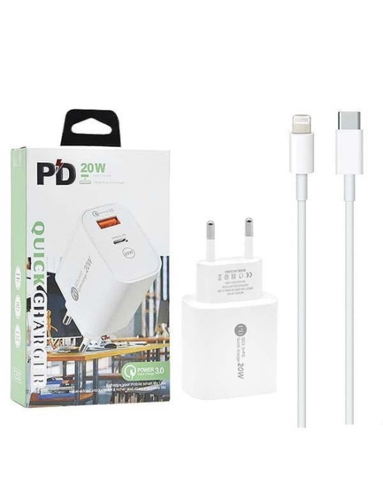 ŁADOWARKA SIECIOWA 20W + KABEL TYP-C do LIGHTNING