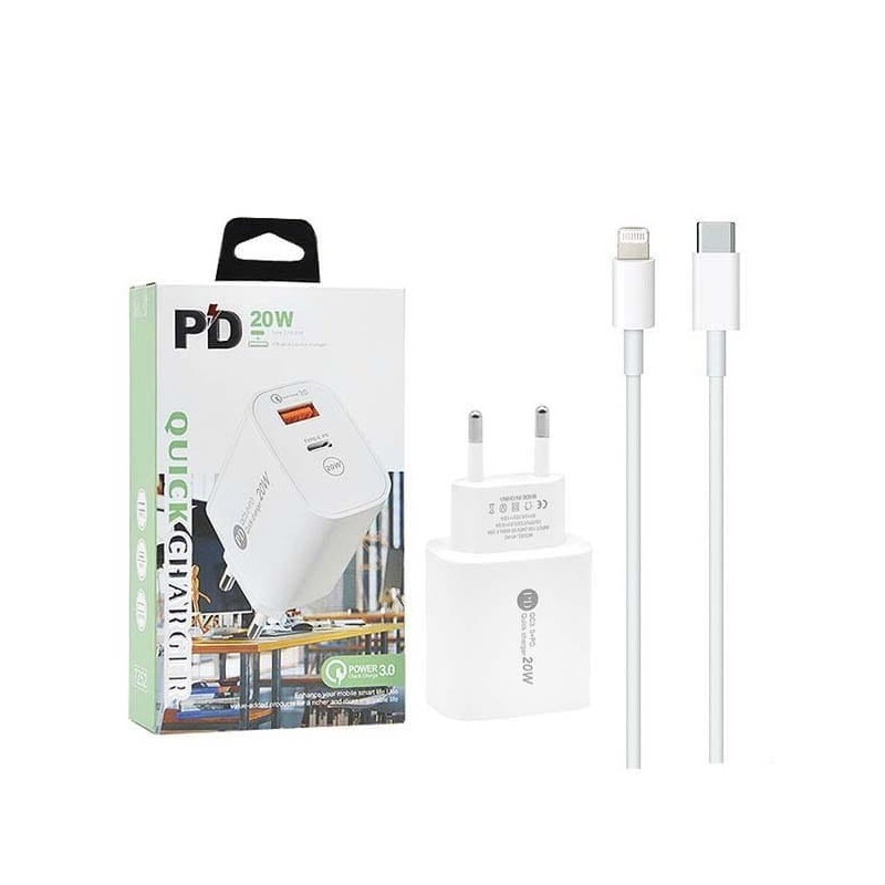 ŁADOWARKA SIECIOWA 20W + KABEL TYP-C do LIGHTNING