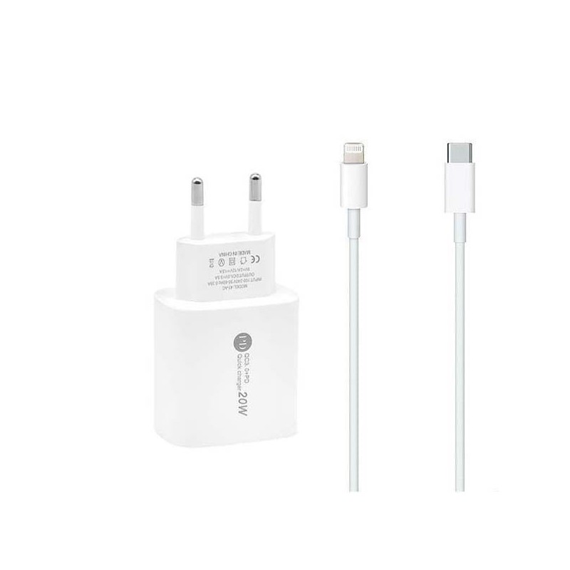ŁADOWARKA SIECIOWA 20W + KABEL TYP-C do LIGHTNING