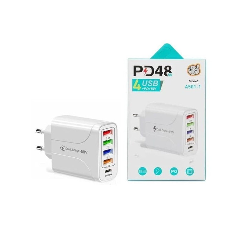 ŁADOWARKA SIECIOWA 5A BIAŁA 4XUSB 1XPD 18W