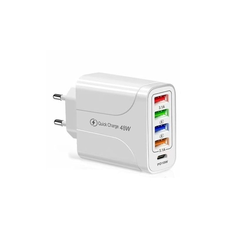 ŁADOWARKA SIECIOWA 5A BIAŁA 4XUSB 1XPD 18W