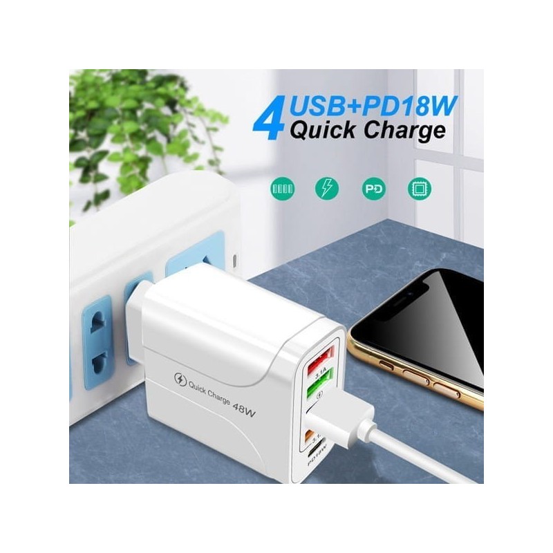 ŁADOWARKA SIECIOWA 5A BIAŁA 4XUSB 1XPD 18W