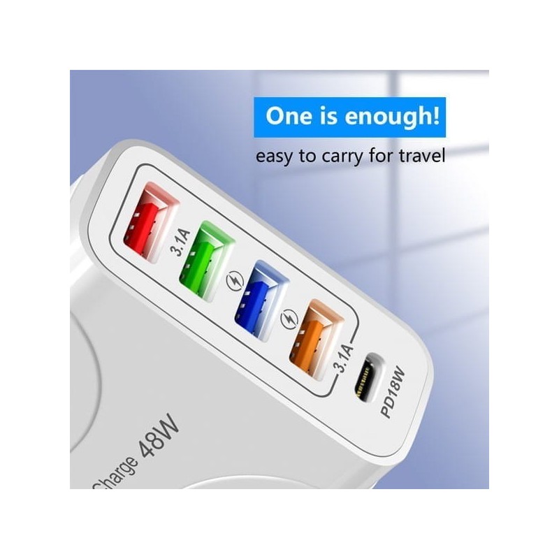 ŁADOWARKA SIECIOWA 5A BIAŁA 4XUSB 1XPD 18W