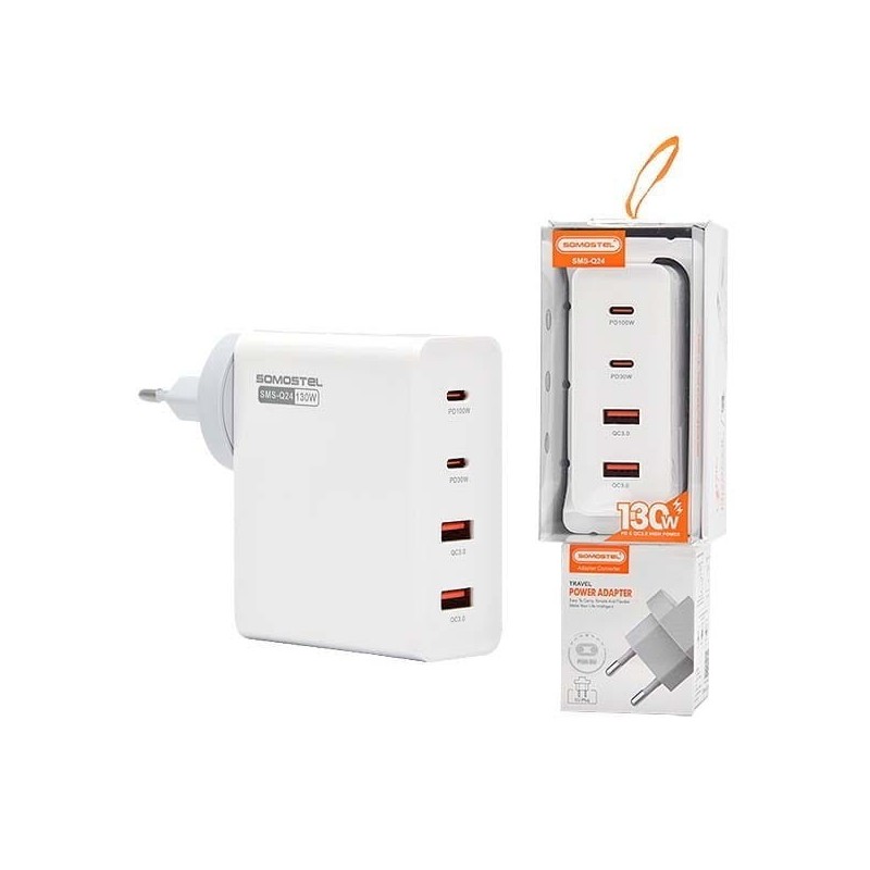 ŁADOWARKA SIECIOWA 130W SOMOSTEL GaN 2xPD 2XUSB