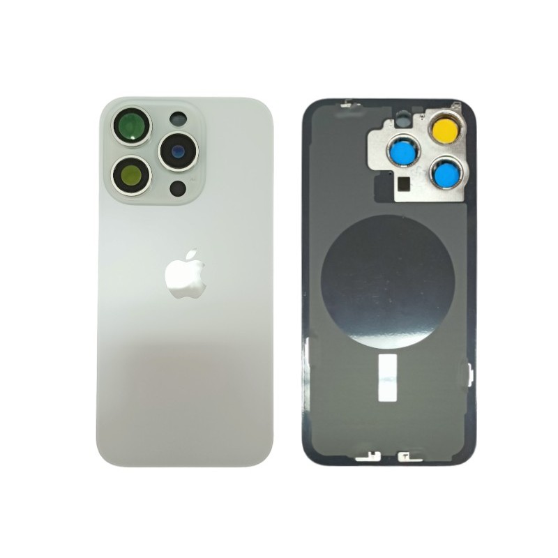Klapka Plecki Tył iPhone 15 Pro Max Silver z Ramką i Magnesami MAGSAFE