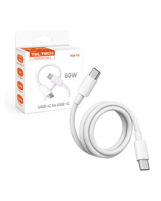 TelTech kabel 3A USB-C - USB-C 60W 1m biały oplot