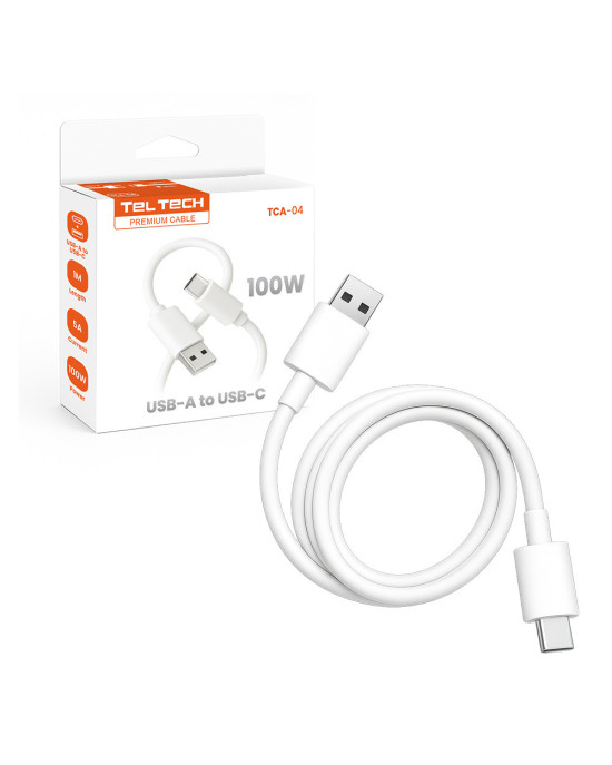 TelTech Kabel USB - USB-C 5A 100W 1m biały TCA-04