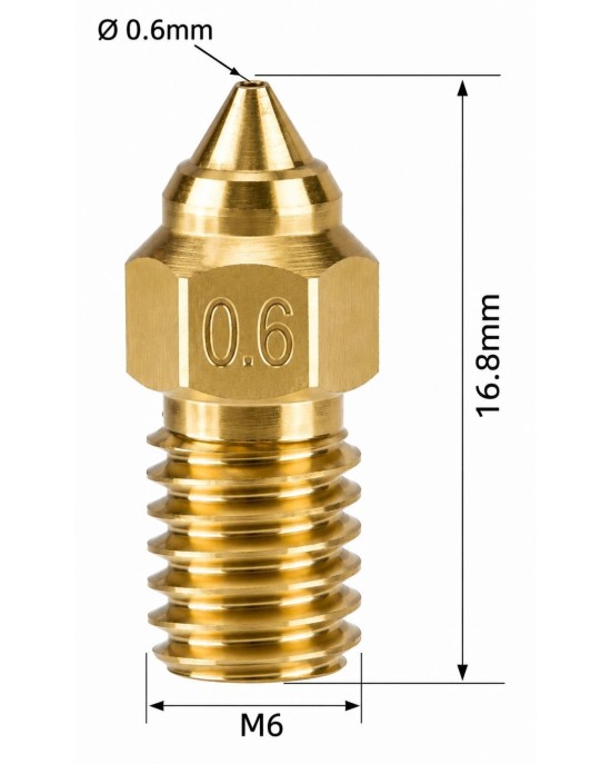Mosiężna dysza nozzle 1,75mm Creality Ender7 Gwint M6 0,6mm