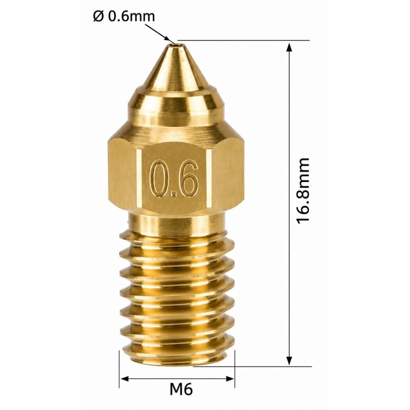 Mosiężna dysza nozzle 1,75mm Creality Ender7 Gwint M6 0,6mm